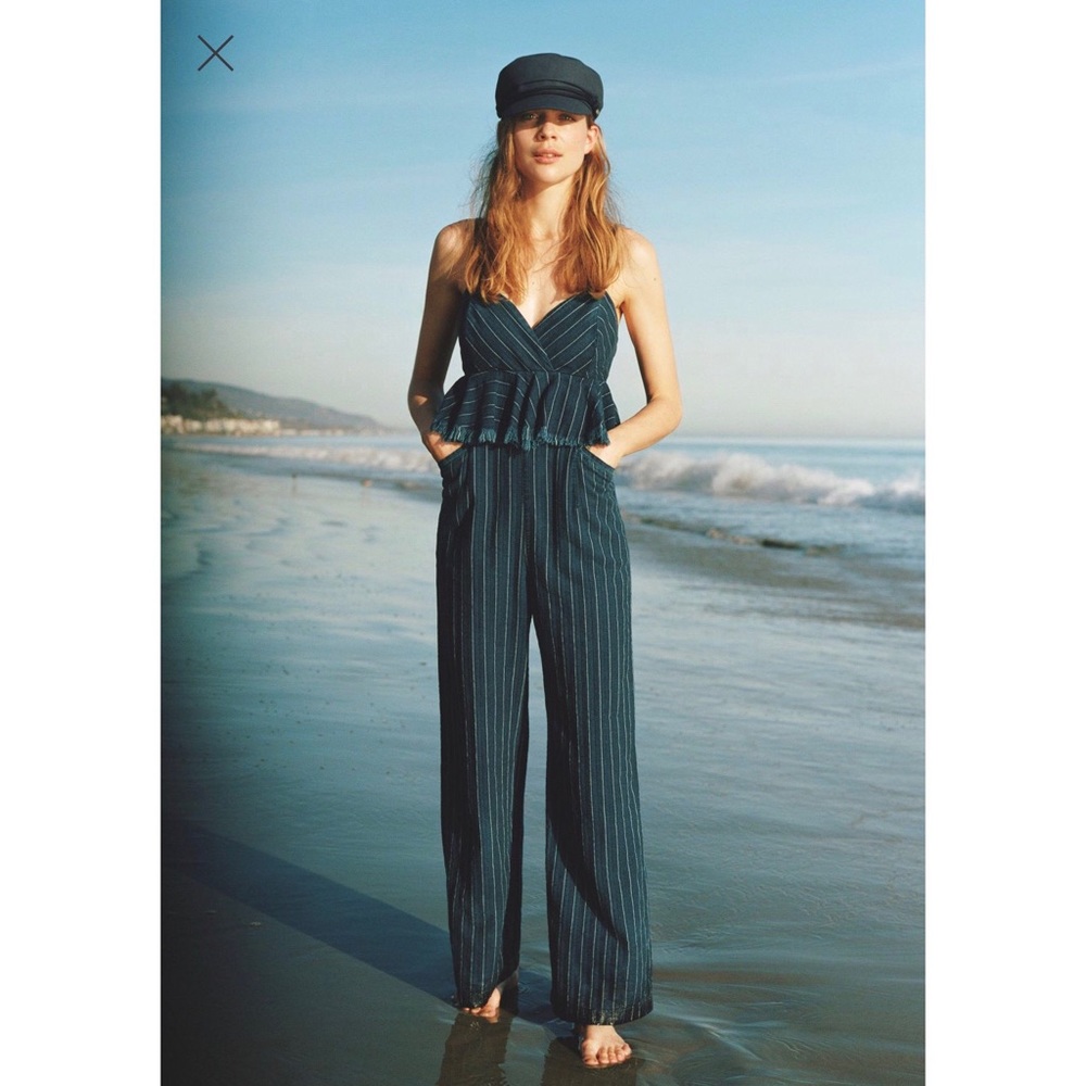 Anthropologie Striped Denim Jumpsuit